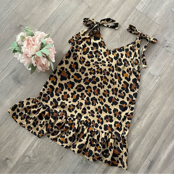 New Judith March Leopard Print Tie Bow Strap Dress - Picture 2 of 5